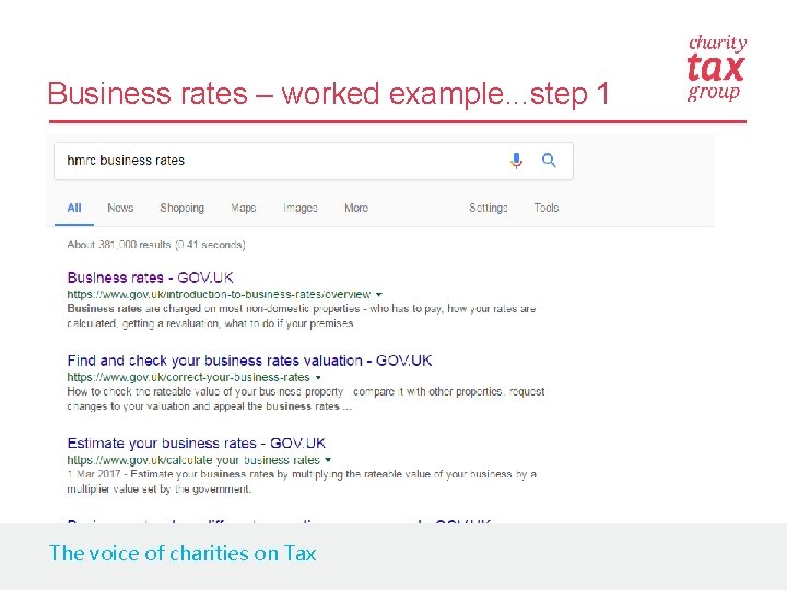 Business rates – worked example. . . step 1 The voice of charities on