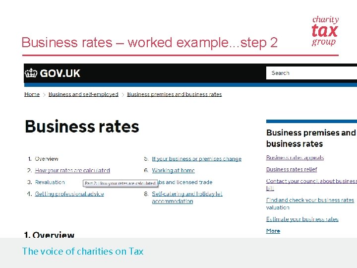 Business rates – worked example. . . step 2 The voice of charities on