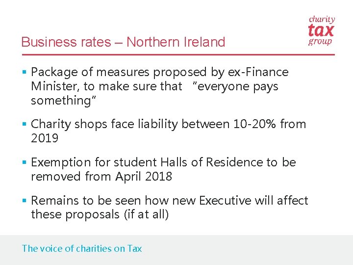 Business rates – Northern Ireland § Package of measures proposed by ex-Finance Minister, to