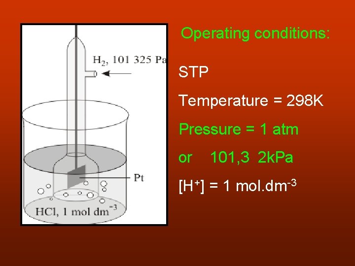 Operating conditions: STP Temperature = 298 K Pressure = 1 atm or 101, 3