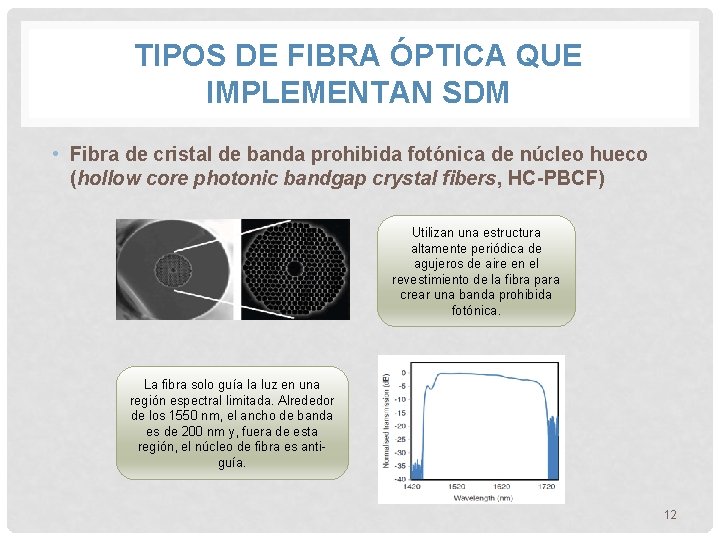 TIPOS DE FIBRA ÓPTICA QUE IMPLEMENTAN SDM • Fibra de cristal de banda prohibida