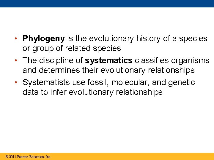  • Phylogeny is the evolutionary history of a species or group of related