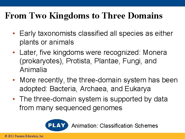 From Two Kingdoms to Three Domains • Early taxonomists classified all species as either