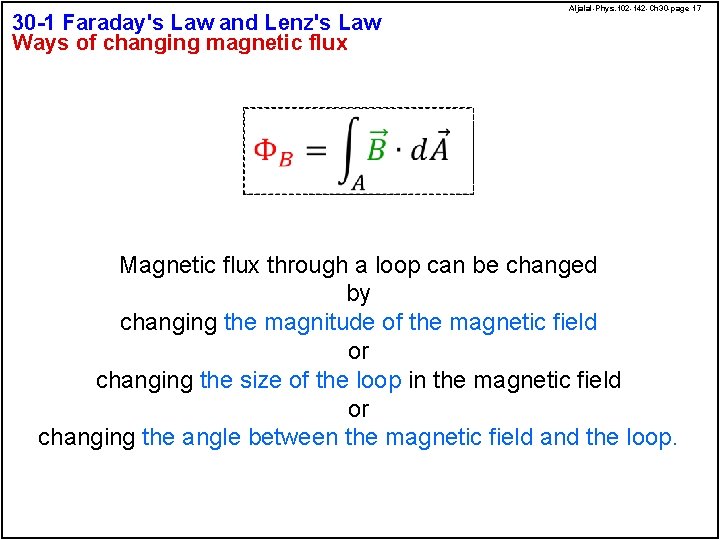 30 -1 Faraday's Law and Lenz's Law Ways of changing magnetic flux Aljalal-Phys. 102