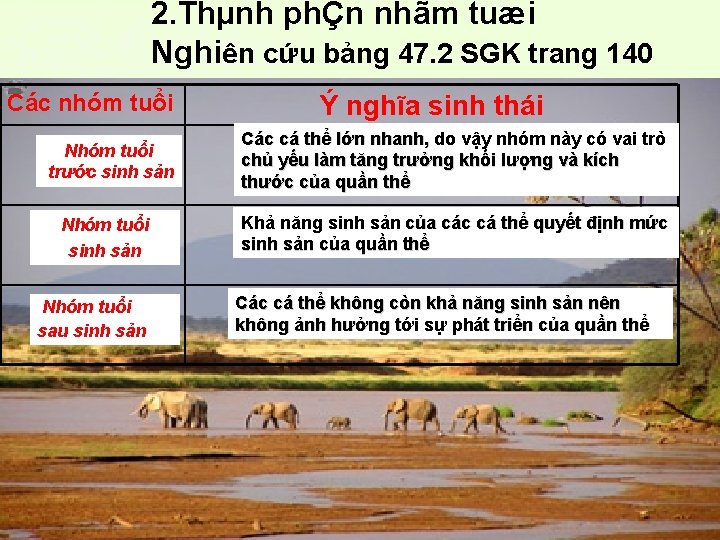 2. Thµnh phÇn nhãm tuæi Nghiên cứu bảng 47. 2 SGK trang 140 Các 2. Thµnh phÇn nhãm tuæi Nghiên cứu bảng 47. 2 SGK trang 140 Các