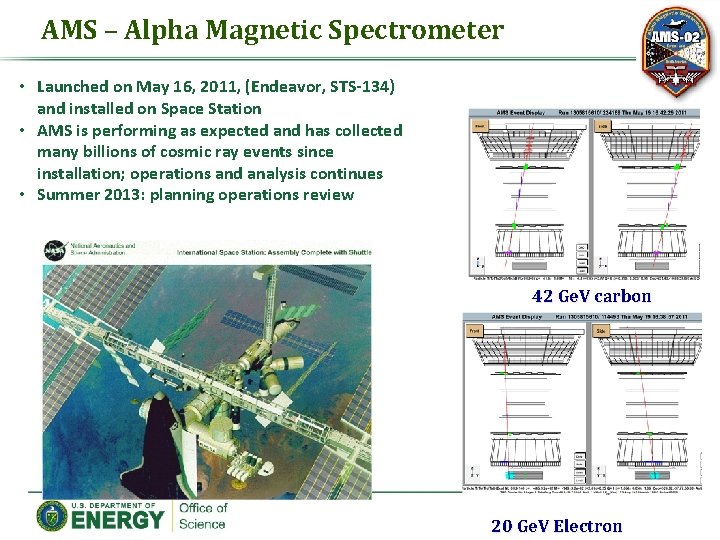 AMS – Alpha Magnetic Spectrometer • Launched on May 16, 2011, (Endeavor, STS-134) and