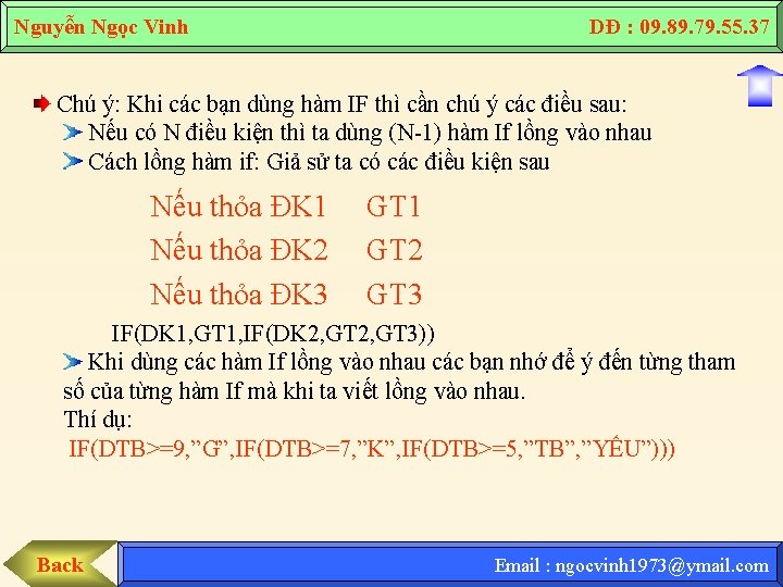 Nguyễn Ngọc Vinh DĐ : 09. 89. 79. 55. 37 Chú ý: Khi các