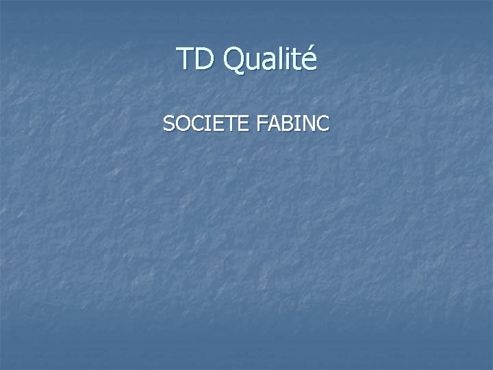 TD Qualité SOCIETE FABINC 