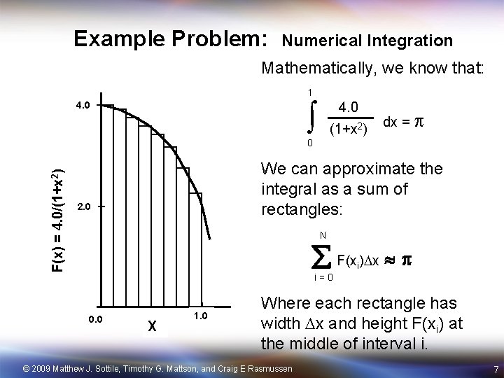 Example Problem: Numerical Integration Mathematically, we know that: 1 4. 0 (1+x 2) dx