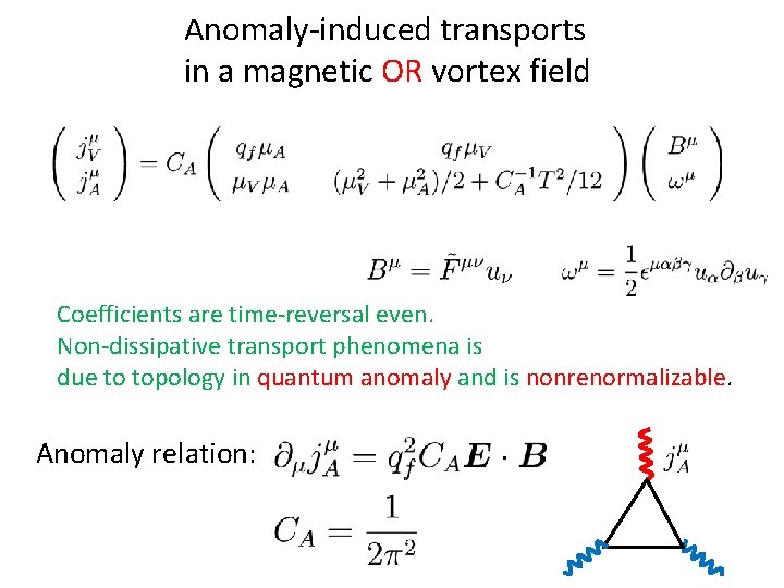 Anomaly-induced transports in a magnetic OR vortex field Coefficients are time-reversal even. Non-dissipative transport
