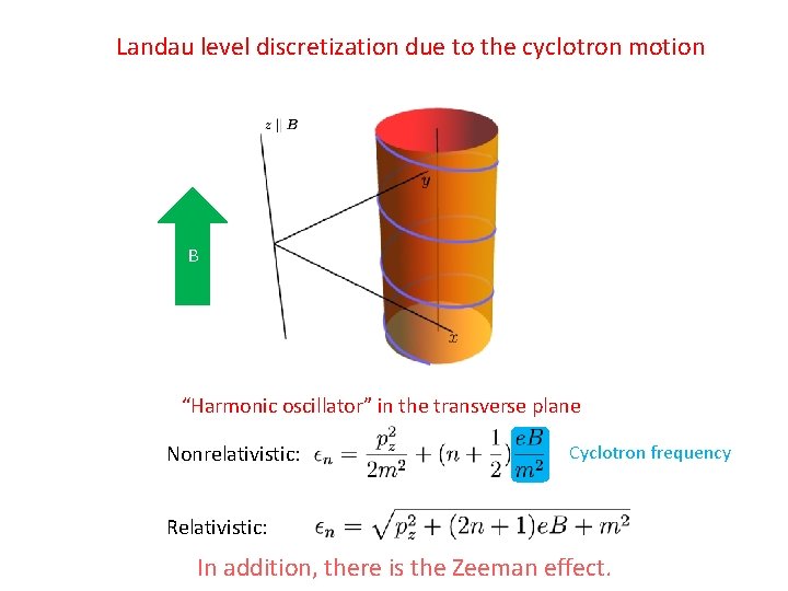 Landau level discretization due to the cyclotron motion B “Harmonic oscillator” in the transverse