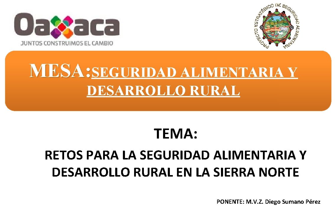 MESA: SEGURIDAD ALIMENTARIA Y DESARROLLO RURAL TEMA: RETOS PARA LA SEGURIDAD ALIMENTARIA Y DESARROLLO