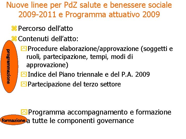 Nuove linee per Pd. Z salute e benessere sociale 2009 -2011 e Programma attuativo