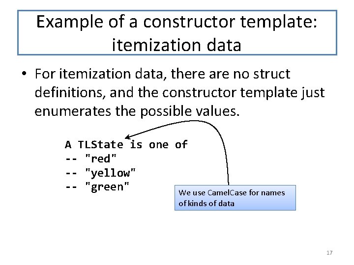 Example of a constructor template: itemization data • For itemization data, there are no