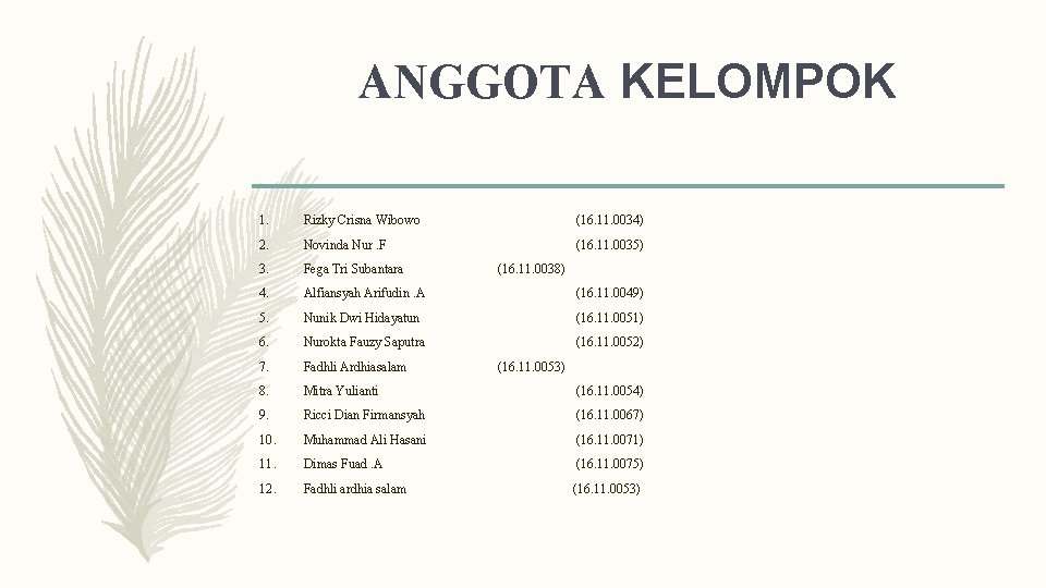 ANGGOTA KELOMPOK 1. Rizky Crisna Wibowo (16. 11. 0034) 2. Novinda Nur. F (16.