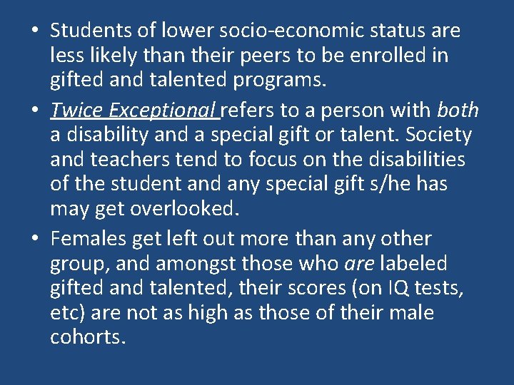  • Students of lower socio-economic status are less likely than their peers to