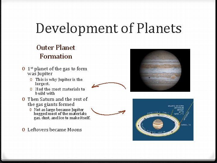 Development of Planets Outer Planet Formation 0 1 st planet of the gas to