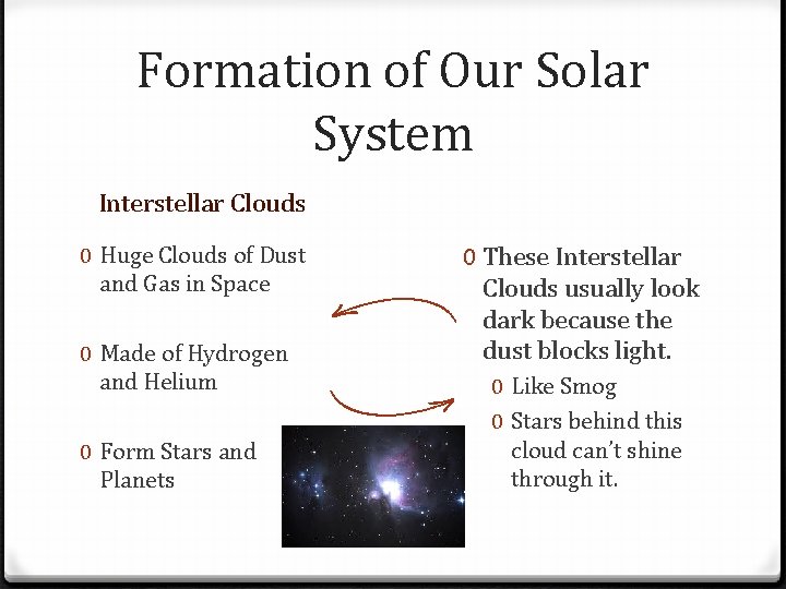 Formation of Our Solar System Interstellar Clouds 0 Huge Clouds of Dust and Gas