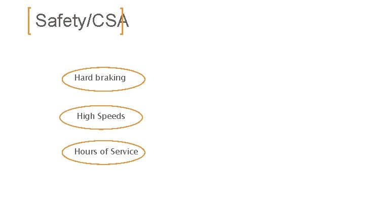 Safety/CSA Hard braking High Speeds Hours of Service 