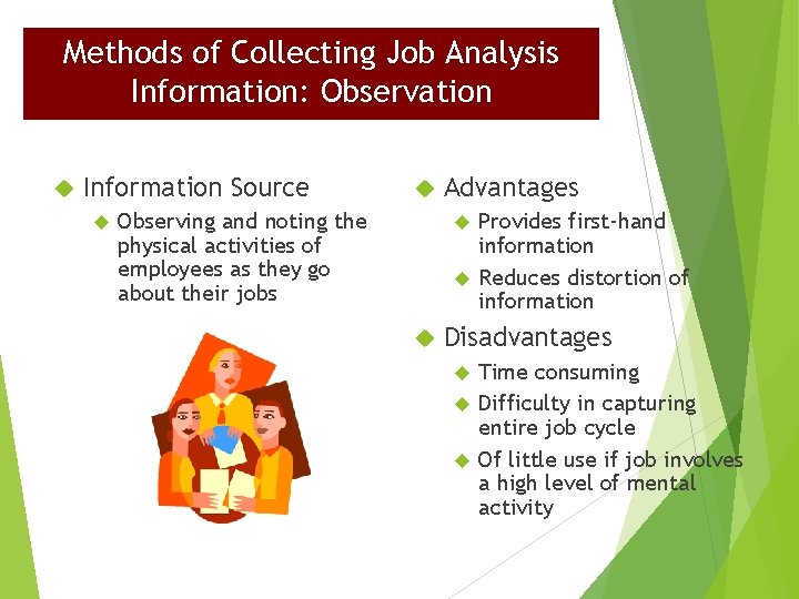 Methods of Collecting Job Analysis Information: Observation Information Source Observing and noting the physical