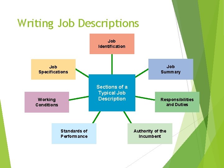 Writing Job Descriptions Job Identification Job Summary Job Specifications Sections of a Typical Job