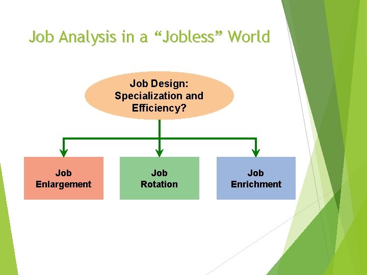 Job Analysis in a “Jobless” World Job Design: Specialization and Efficiency? Job Enlargement Job