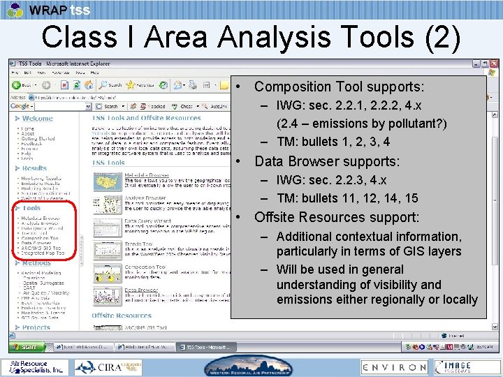 Class I Area Analysis Tools (2) • Composition Tool supports: – IWG: sec. 2.