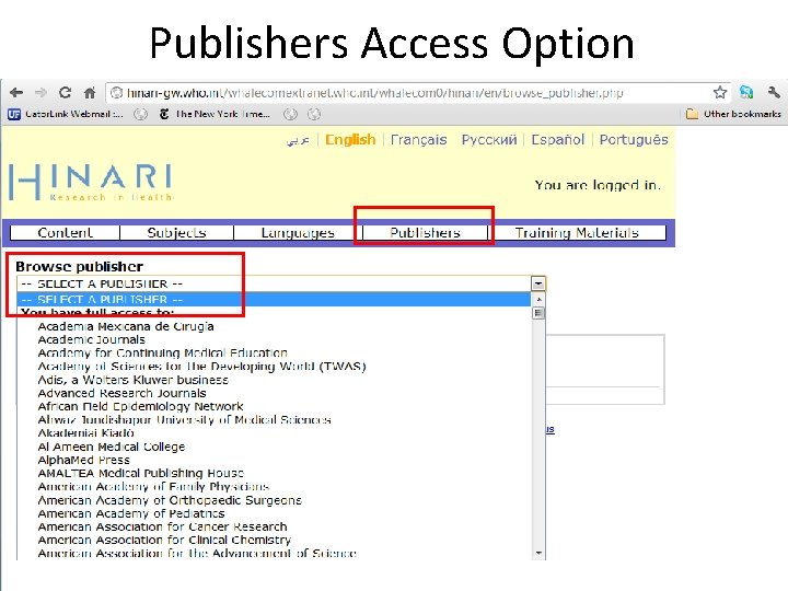 Publishers Access Option 