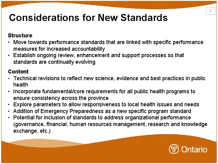 Considerations for New Standards Structure • Move towards performance standards that are linked with Considerations for New Standards Structure • Move towards performance standards that are linked with