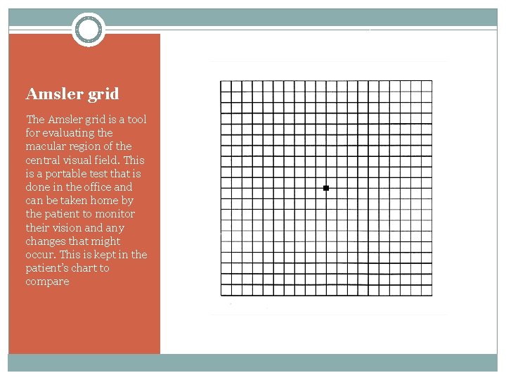 Amsler grid The Amsler grid is a tool for evaluating the macular region of