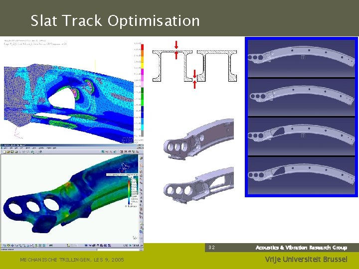 Slat Track Optimisation 32 MECHANISCHE TRILLINGEN, LES 9, 2005 Acoustics & Vibration Research Group