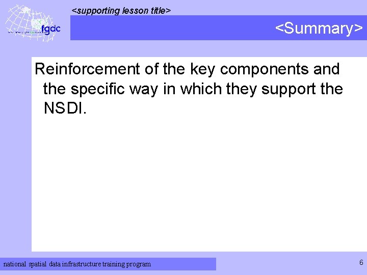 national spatial data infrastructure training program NSDI Topic