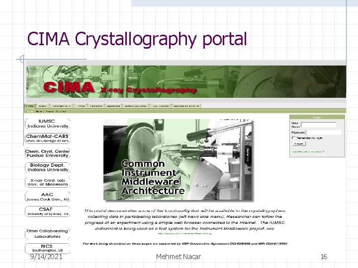 CIMA Crystallography portal CIMA picture snapshot 9/14/2021 Mehmet Nacar 16 