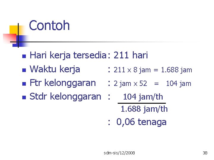 Contoh n n Hari kerja tersedia: 211 hari Waktu kerja : 211 x 8