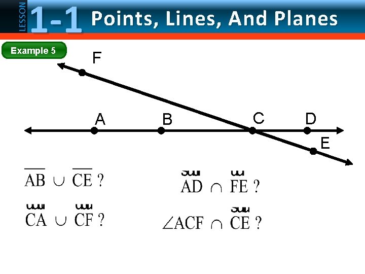 LESSON 1 -1 Example 5 Points, Lines, And Planes F A B C D