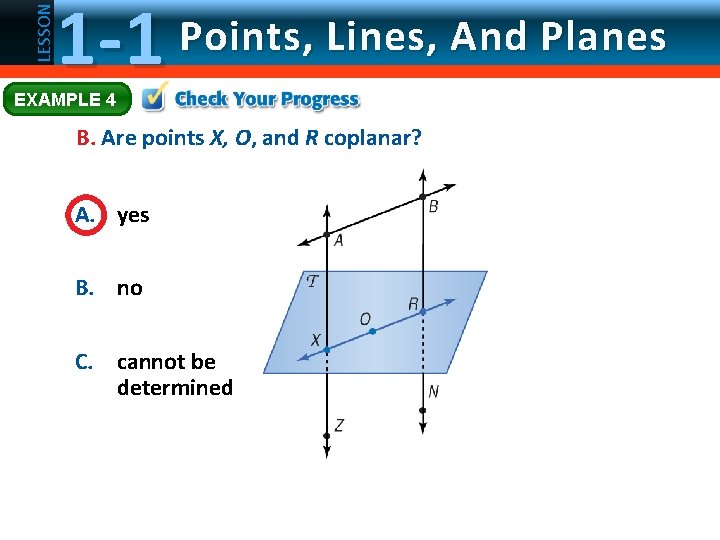 LESSON 1 -1 Points, Lines, And Planes EXAMPLE 4 B. Are points X, O,