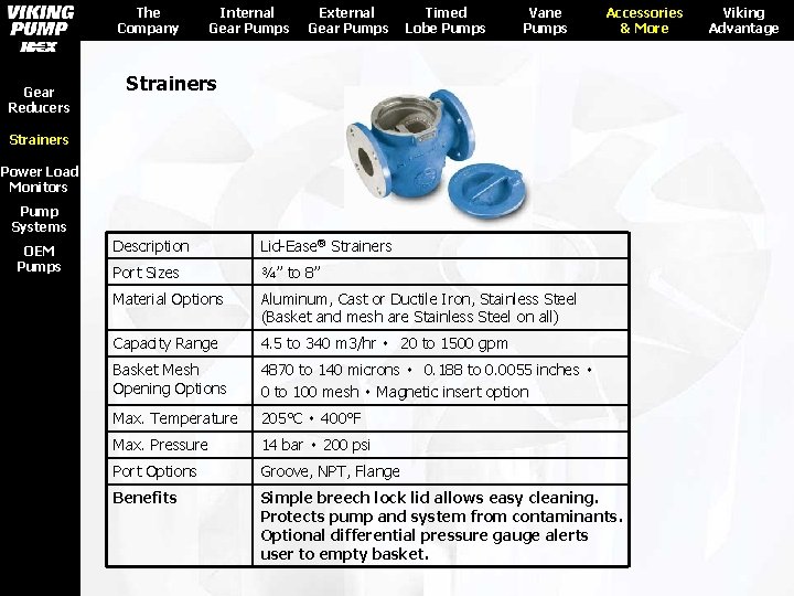 The Company Gear Reducers Internal Gear Pumps External Gear Pumps Timed Lobe Pumps Vane