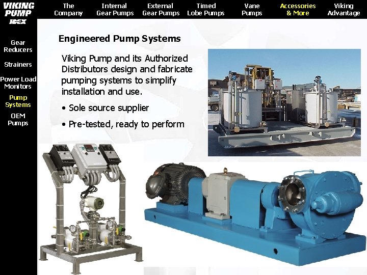 The Company Gear Reducers Strainers Power Load Monitors Pump Systems OEM Pumps Internal Gear