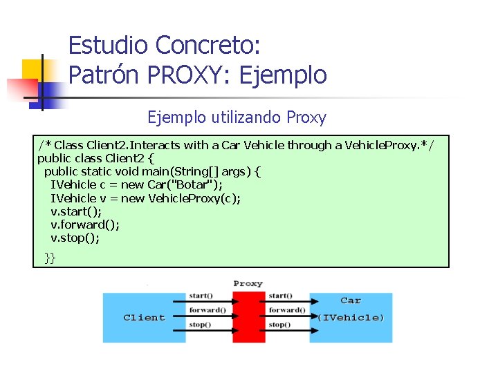 Estudio Concreto: Patrón PROXY: Ejemplo utilizando Proxy /* Class Client 2. Interacts with a