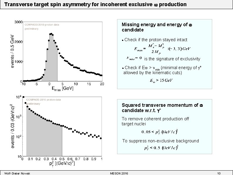 Transverse target spin asymmetry for incoherent exclusive production Missing energy and energy of candidate