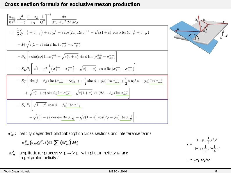 Cross section formula for exclusive meson production helicity-dependent photoabsorption cross sections and interference terms