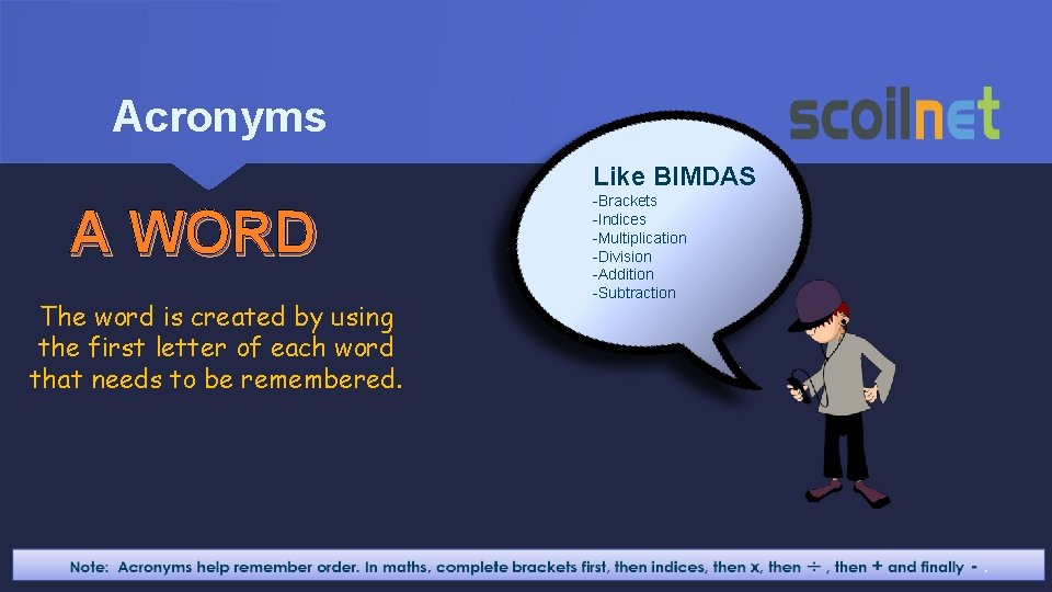 Acronyms Like BIMDAS A WORD The word is created by using the first letter