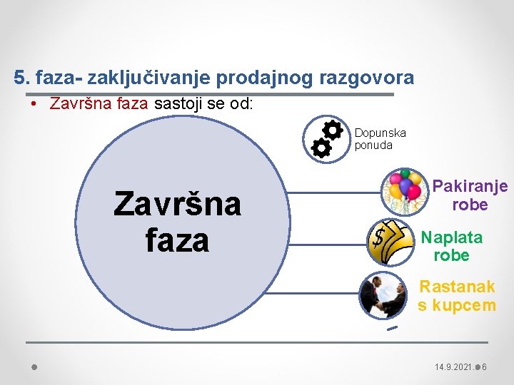 5. faza- zaključivanje prodajnog razgovora • Završna faza sastoji se od: Dopunska ponuda Završna