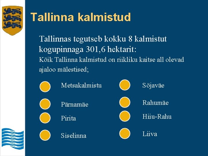 Tallinna kalmistud Tallinnas tegutseb kokku 8 kalmistut kogupinnaga 301, 6 hektarit: Kõik Tallinna kalmistud