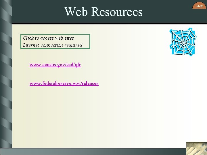 Web Resources Click to access web sites Internet connection required www. census. gov/csd/qfr www.