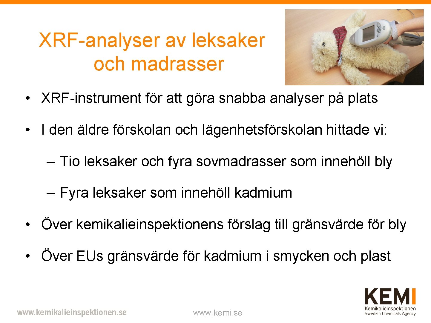 XRF-analyser av leksaker och madrasser • XRF-instrument för att göra snabba analyser på plats