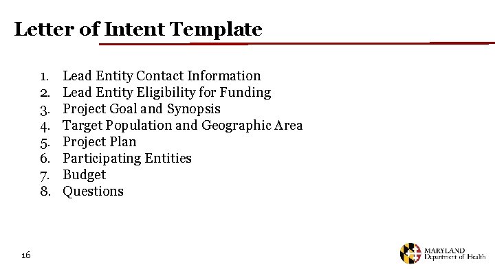 Letter of Intent Template 1. 2. 3. 4. 5. 6. 7. 8. 16 Lead
