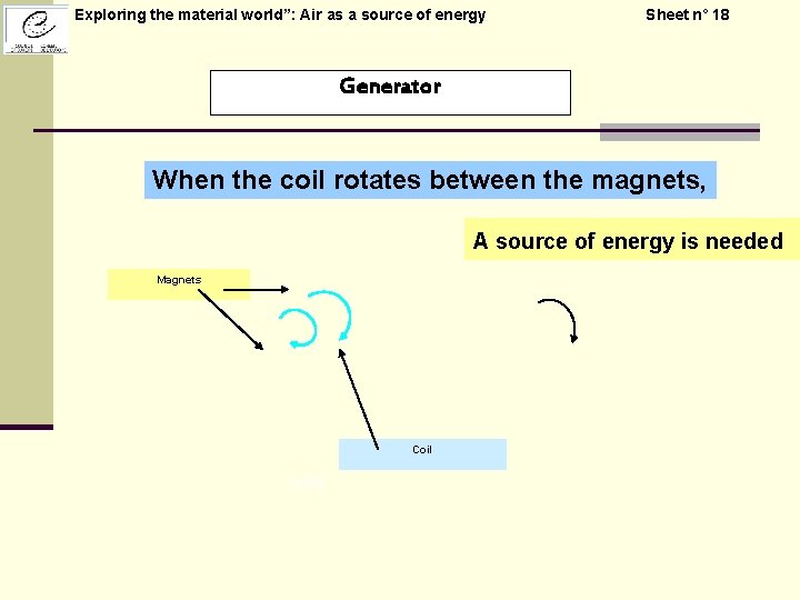 Exploring the material world”: Air as a source of energy Sheet n° 18 Generator