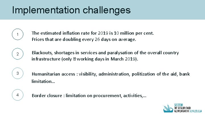 Implementation challenges 1 The estimated inflation rate for 2019 is 10 million per cent.