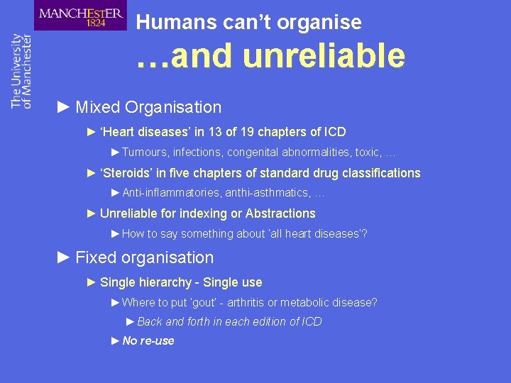 Humans can’t organise …and unreliable ► Mixed Organisation ► ‘Heart diseases’ in 13 of